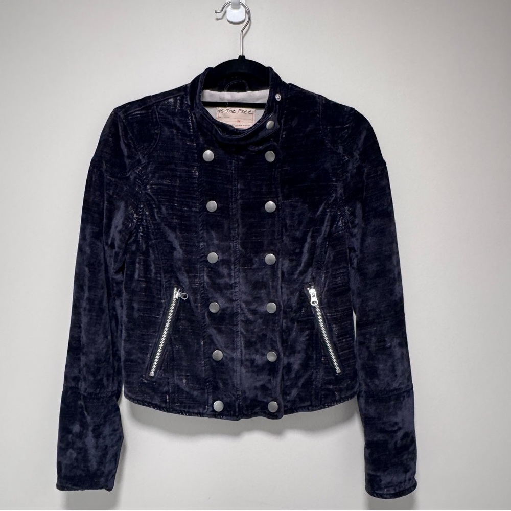 We The Free (Free People) Black/Purple Velvet Military Double Breasted Jacket